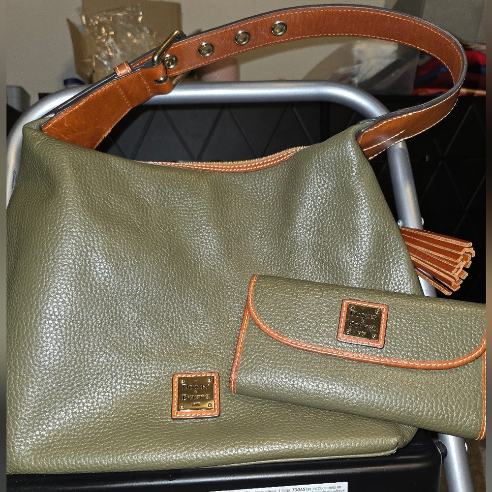 Green Pebbled Leather Hobo Bag and Clutch Set